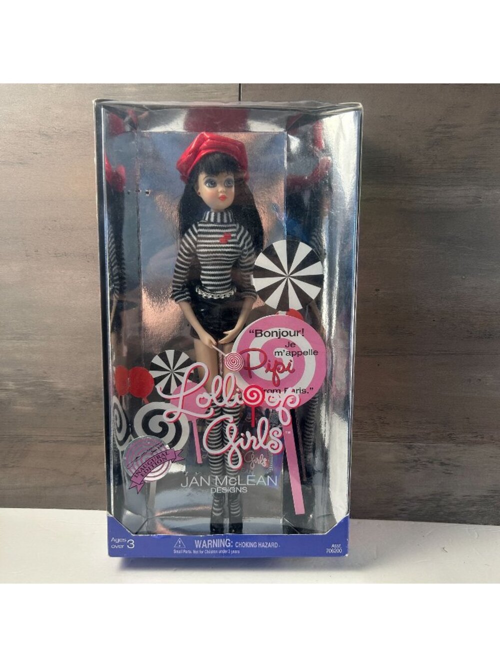 Jan Mclean Lollipop Girls Pipi Doll Paris Striped Outfit Red Bow Black Hair